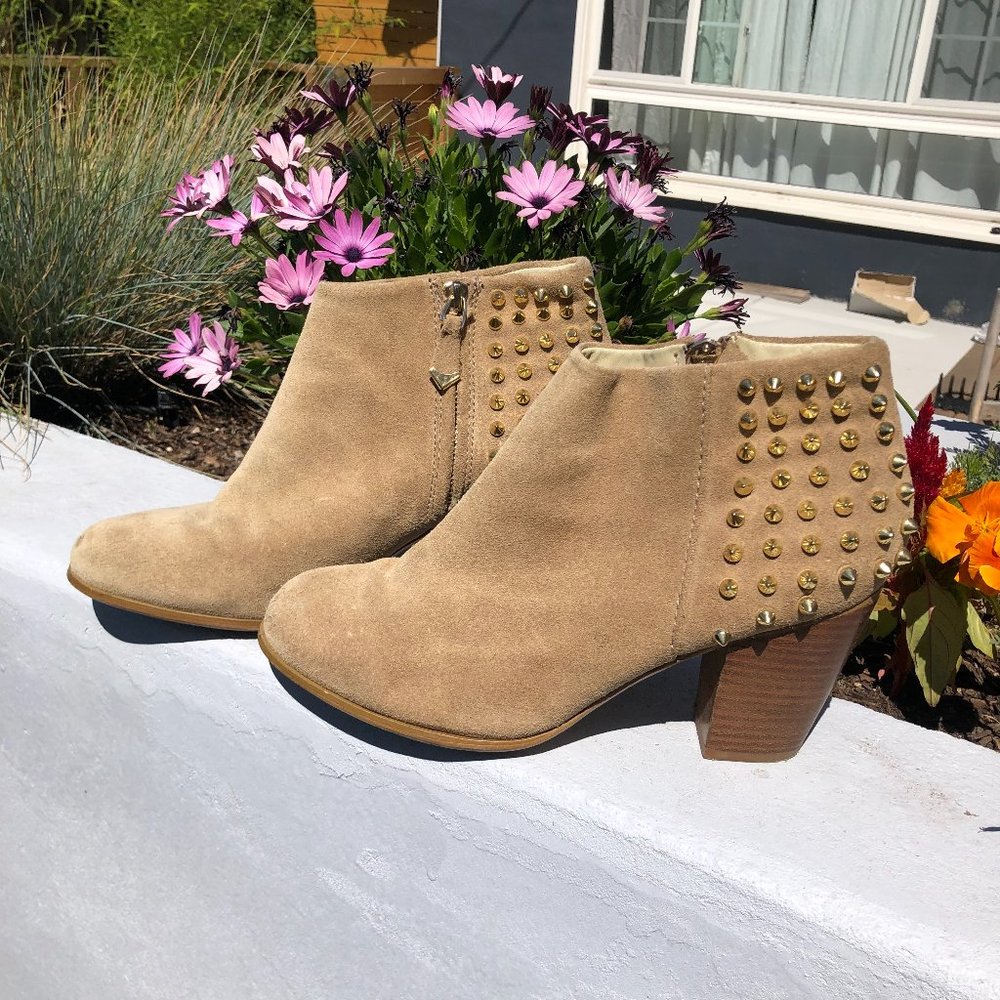 Zara gold spike tan booties